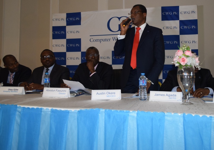 Mr. Austin Okere, the Founder and CEO of CWG Plc addressing stakeholders at the Company’s 2015 AGM that held in Lagos recently.